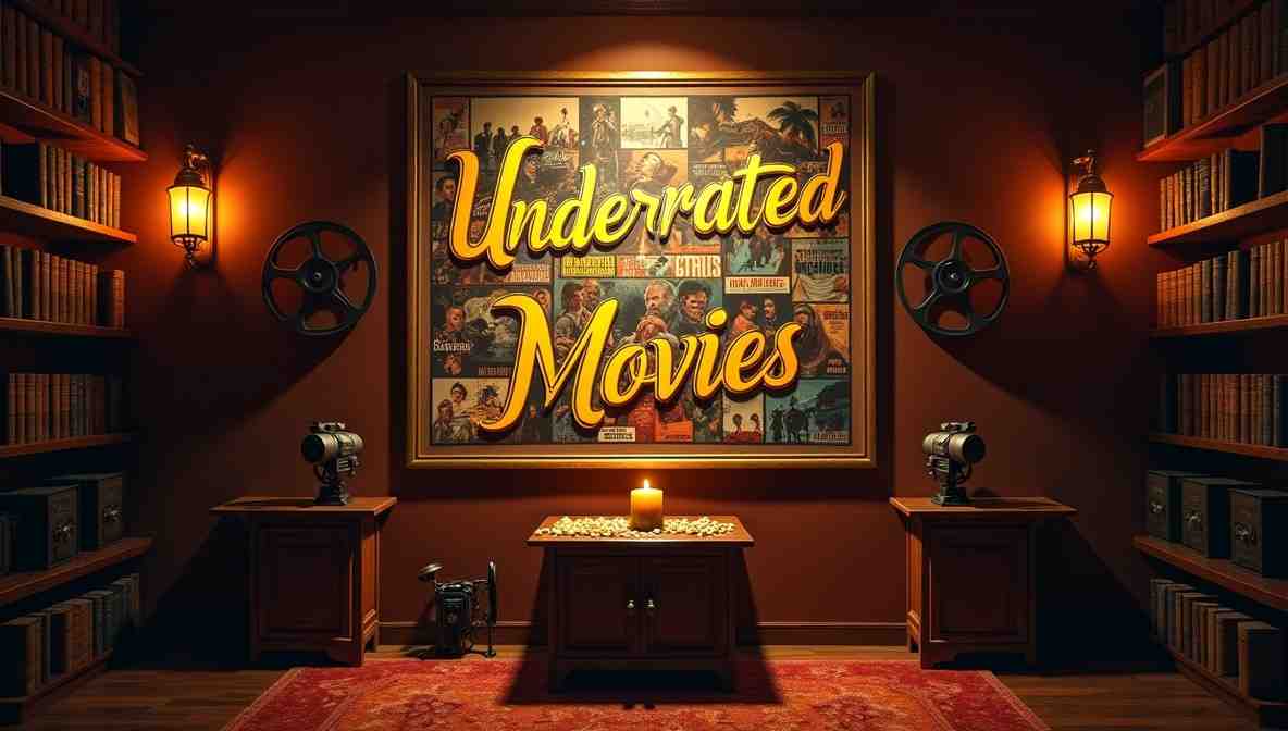 A warmly lit image of a room dedicated to cinema, suggesting a curated list of overlooked films worth watching